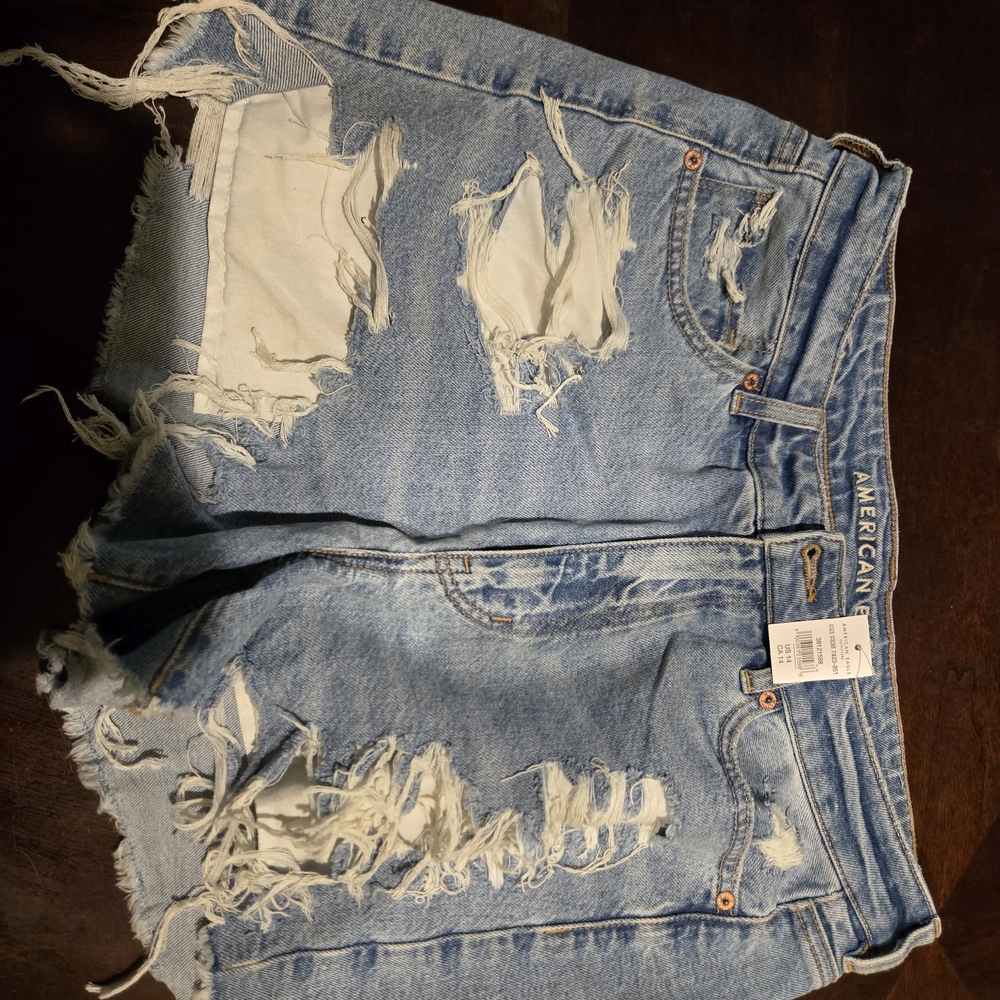 American Eagle Outfitters Light Blue Distressed Denim Jean Shorts